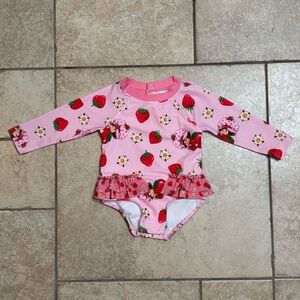 Pink Strawberry Shortcake Long Sleeve Baby Swimsuit Rashguard Set 3-6 mo NWOT